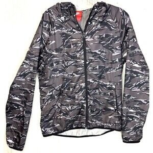 Nike Jacket Windbreaker Adult Med Black Gray Camo Full Zip Hoodie Pockets